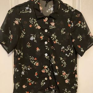 Floral print mesh button up